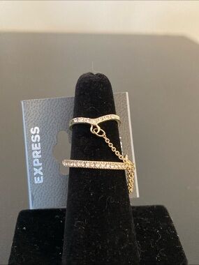 Express Gold-Tone Pave Double Band Ring with Chain Accent size 7